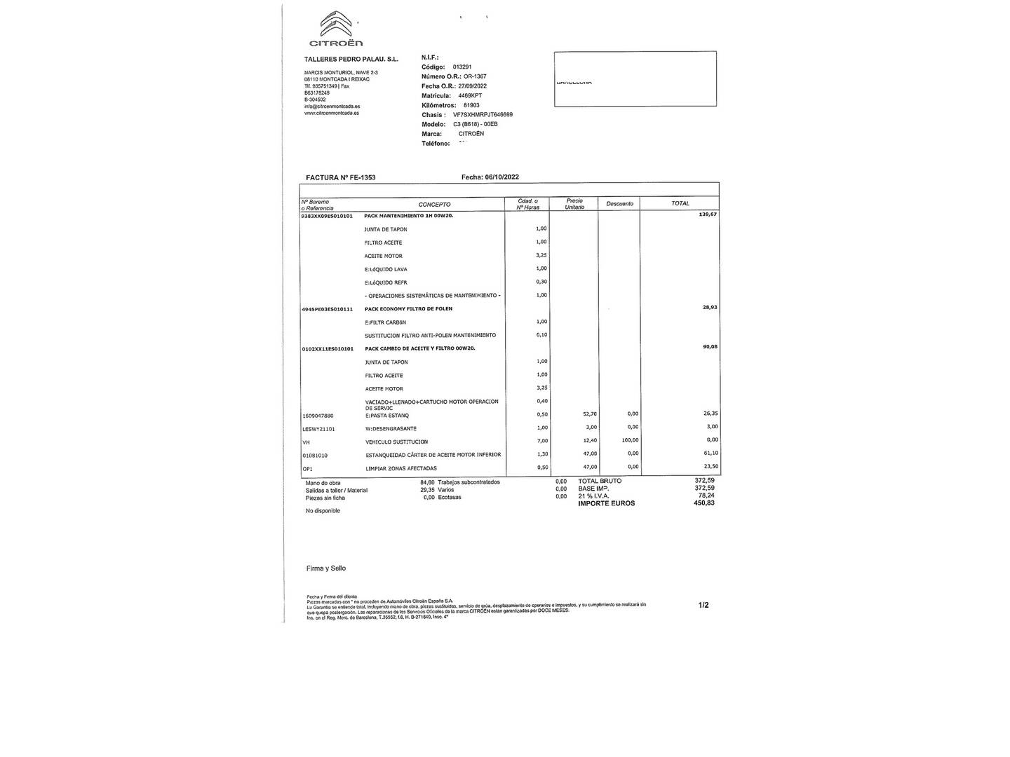 Foto del mantenimiento del Citroën C3 Citroën C3 PureTech 82 Feel (83 CV)