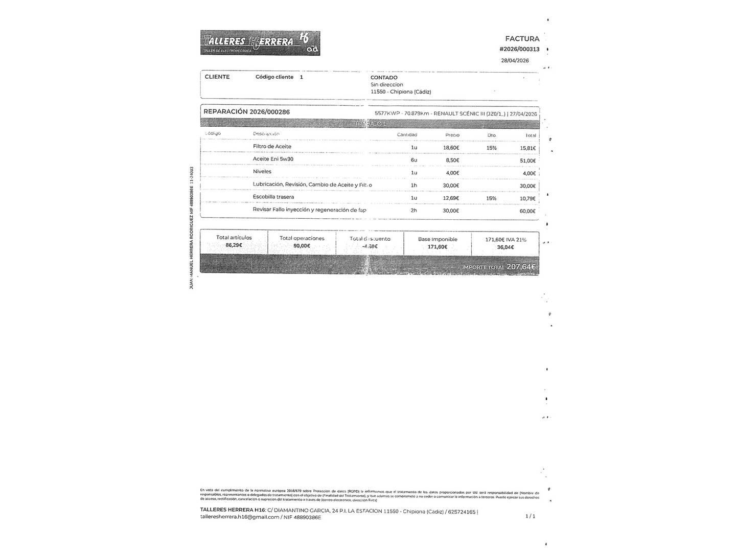 Foto del mantenimiento del Renault Scénic Renault Scenic Limited Blue dCi  (150 CV)