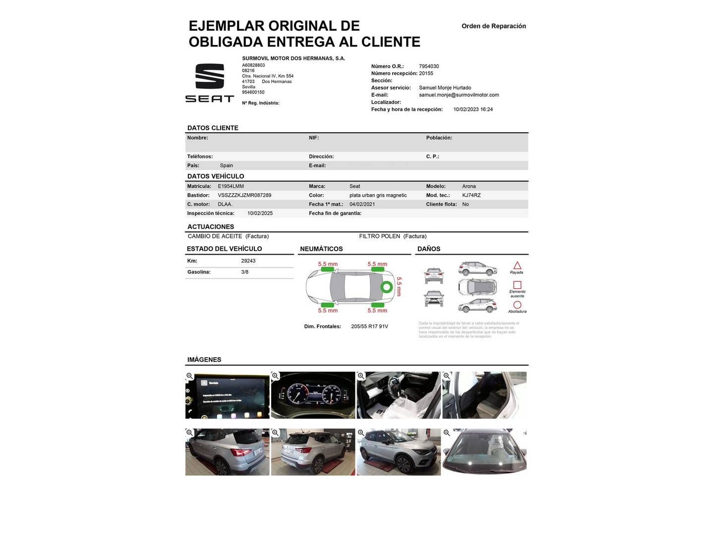 Foto del mantenimiento del Seat Arona Seat Arona 1.0 TSI Ecomotive Xcellence DSG (110 CV)