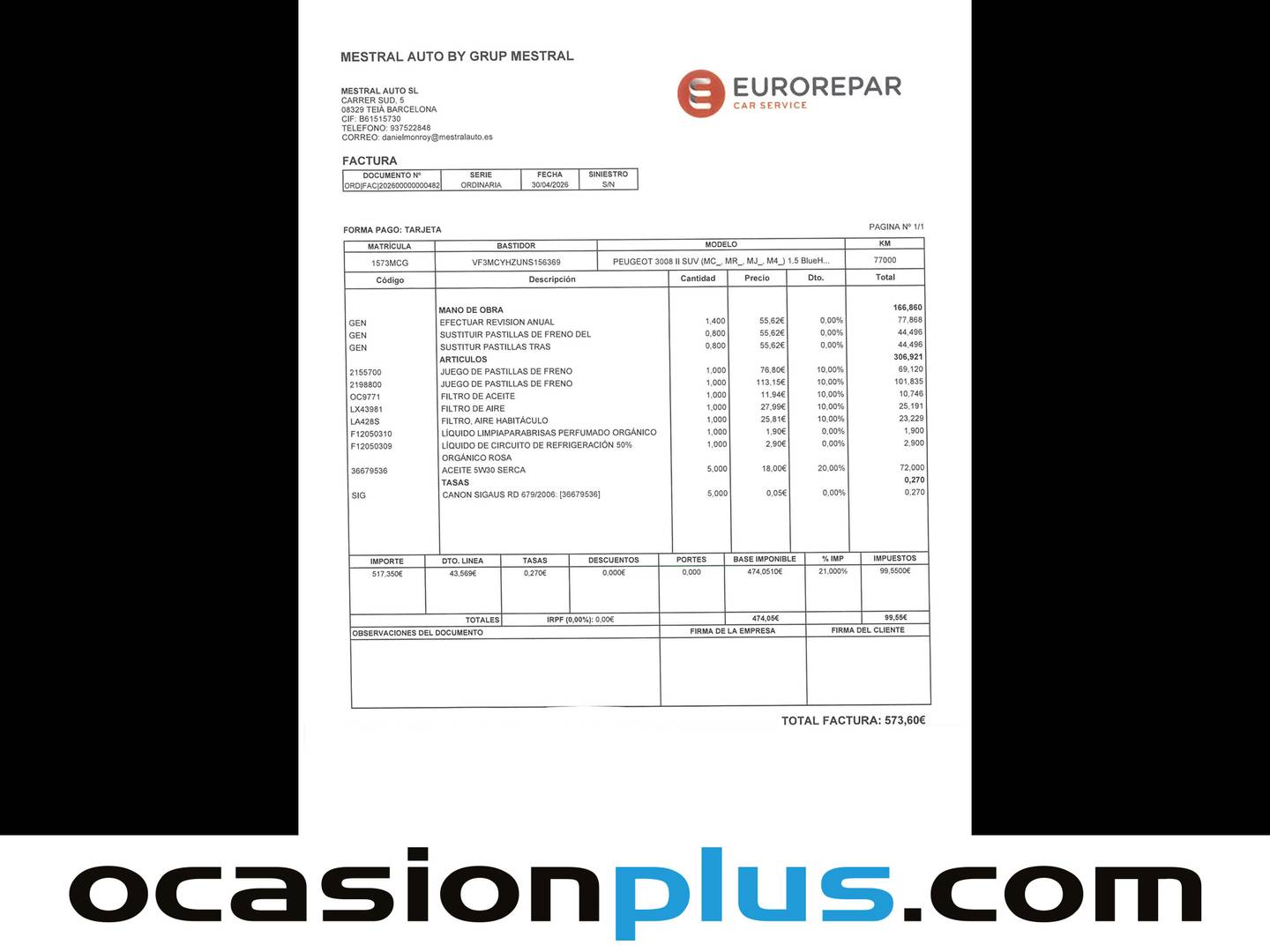 Foto del mantenimiento del Peugeot 3008 Peugeot 3008 BlueHDI 130 S&S Allure EAT8 (130 CV)