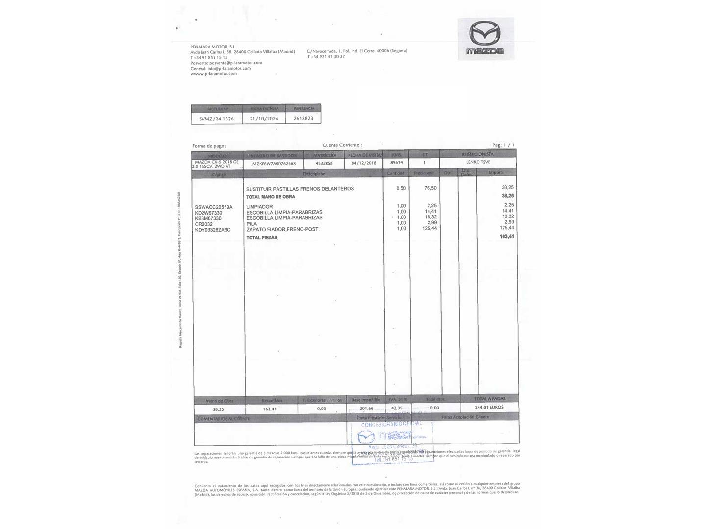 Foto del mantenimiento del Mazda CX-5 Mazda CX-5 2.0 G Zenith White 2WD AT (165 CV)