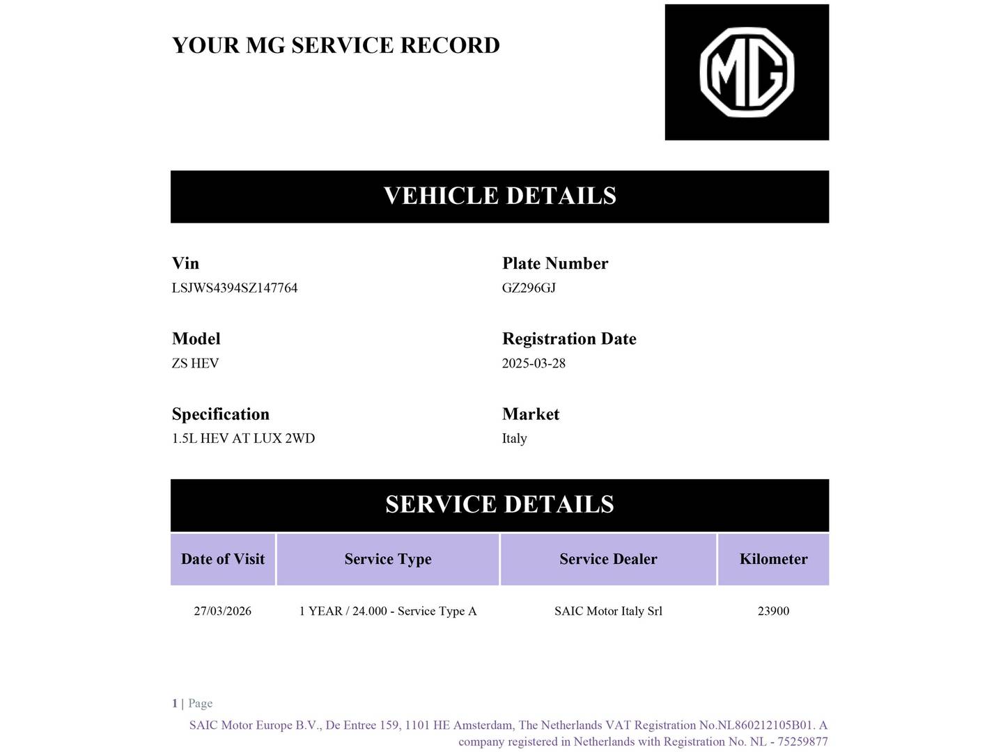 Foto del mantenimiento del MG ZS MG ZS 1.5 Hybrid+ Luxury (197 CV)