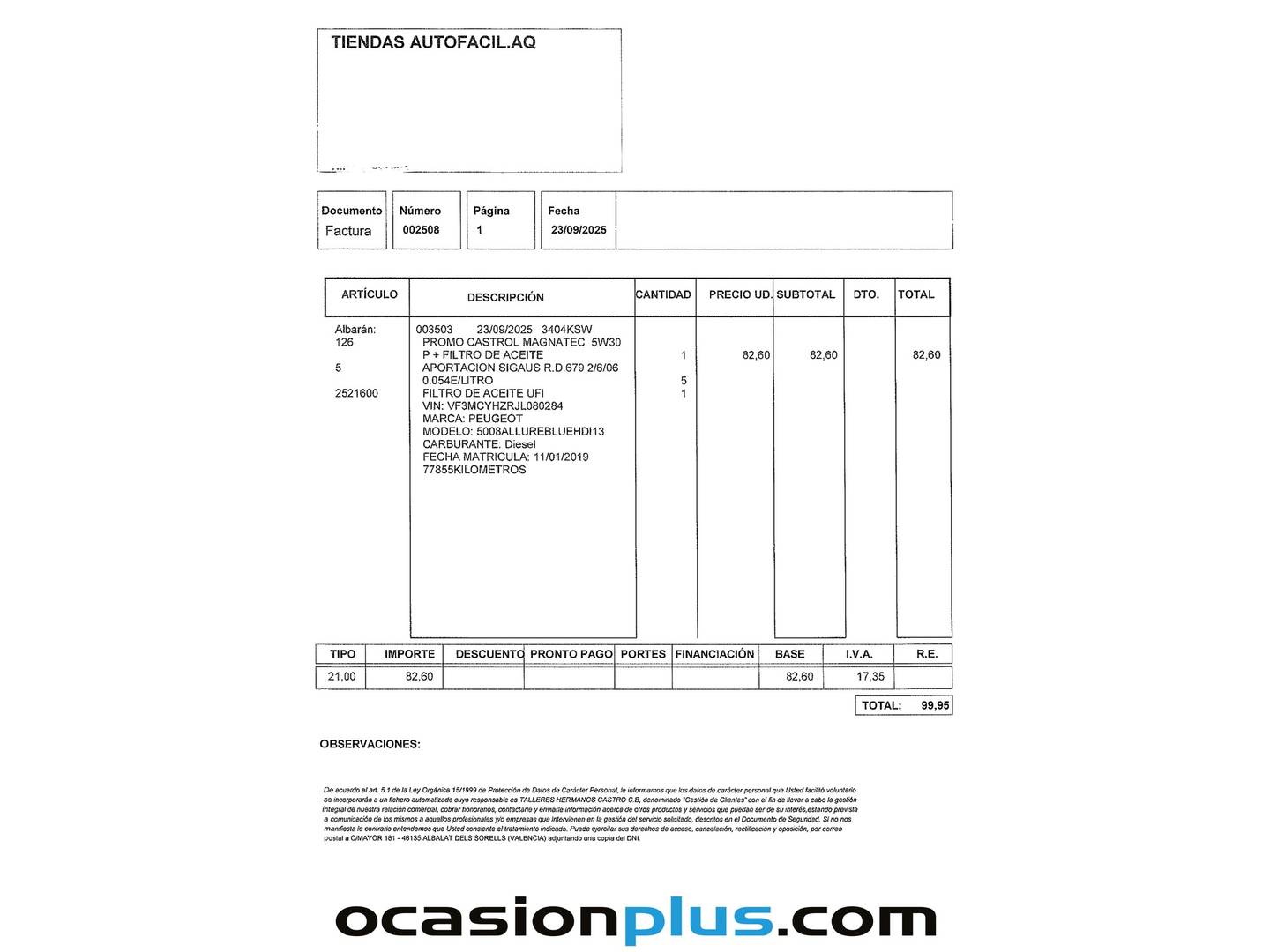 Foto del mantenimiento del Peugeot 5008 Peugeot 5008 BlueHDi 130 S&S Allure EAT8 (130 CV)