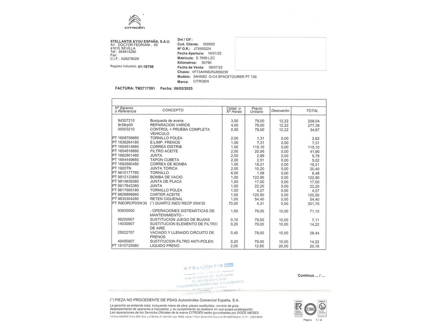 Foto del mantenimiento del Citroën Grand C4 Spacetourer Citroën Grand C4 Spacetourer PureTech 130 S&S Shine Pack (130 CV) 7 Plazas