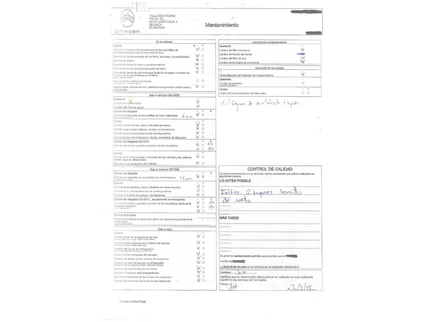 Foto del mantenimiento del Peugeot 2008 Peugeot 2008 PureTech 110 S&S GT Line EAT6 (110 CV)