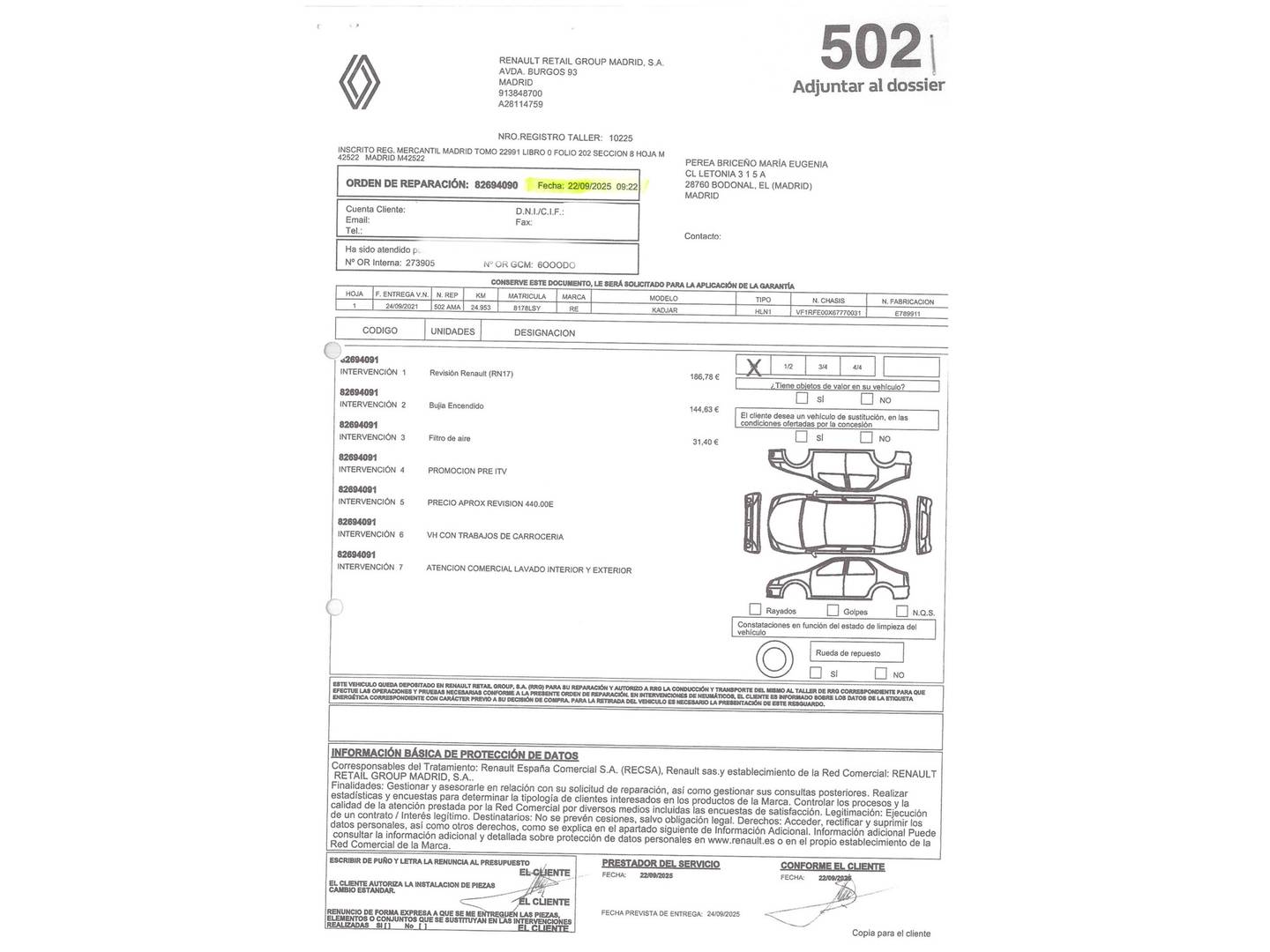 Foto del mantenimiento del Renault Kadjar Renault Kadjar Zen TCe (140 CV) GPF