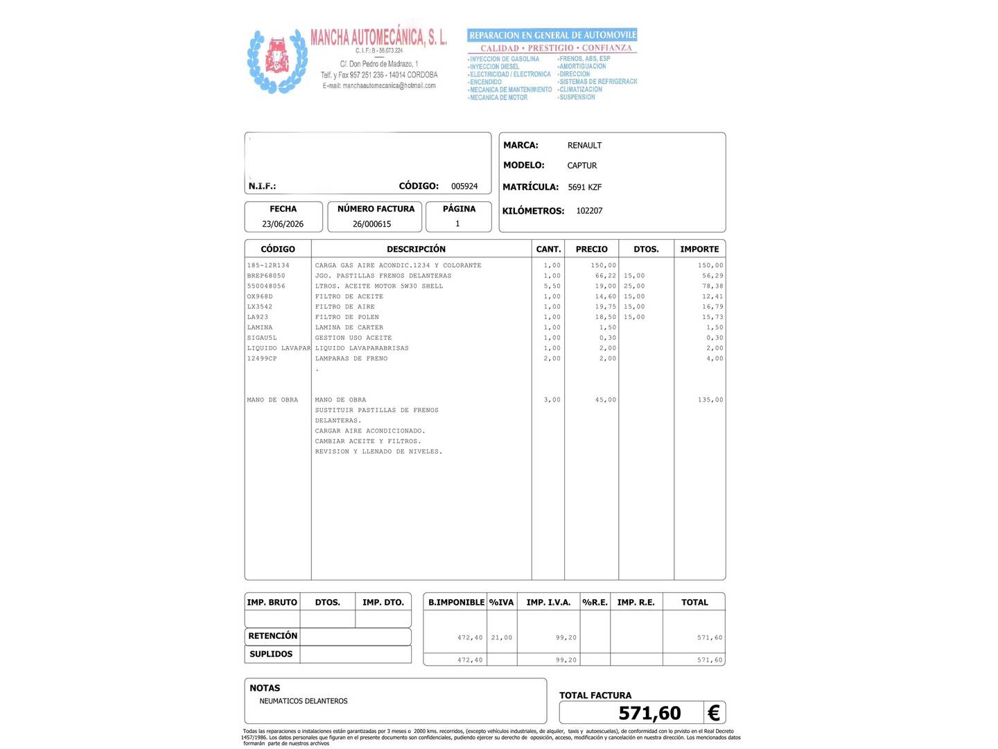 Foto del mantenimiento del Renault Captur Renault Captur Zen TCe (150 CV) GPF EDC