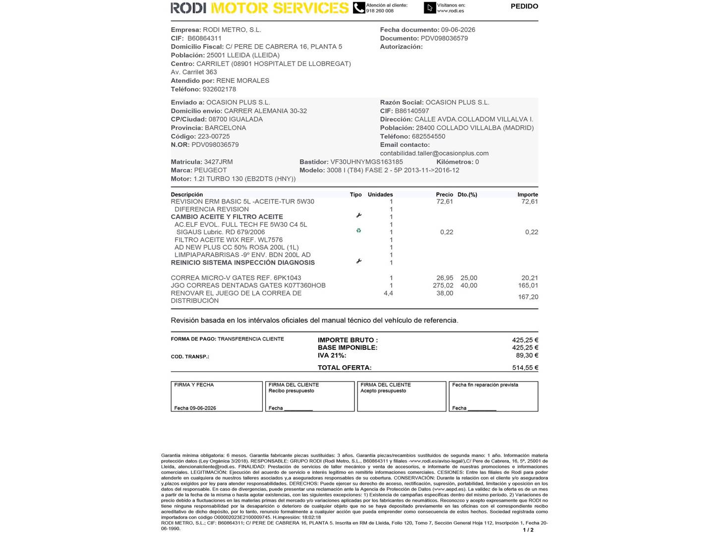 Foto del mantenimiento del Peugeot 3008 Peugeot 3008 1.2 PureTech S&S Allure (130 CV)