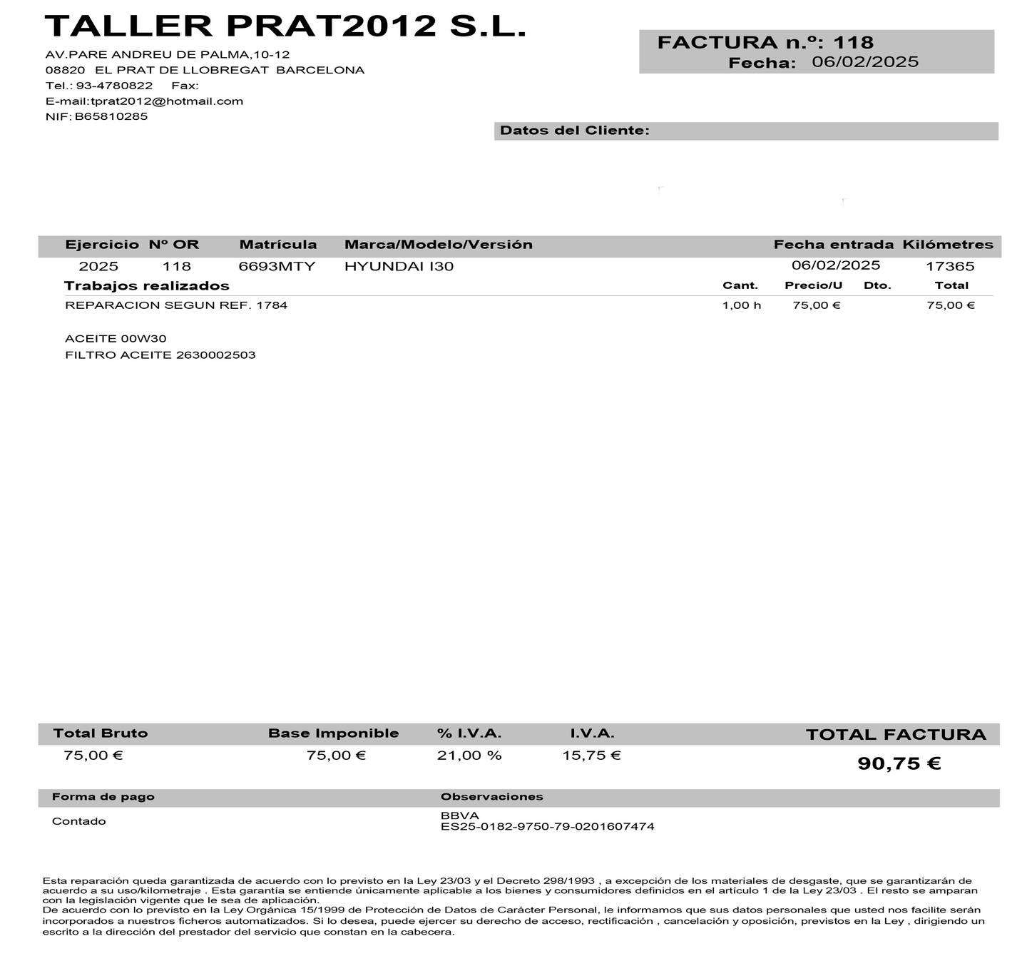 Foto del mantenimiento del Hyundai i30 Hyundai i30 1.0 TGDI 48V Klass DCT (100 CV)
