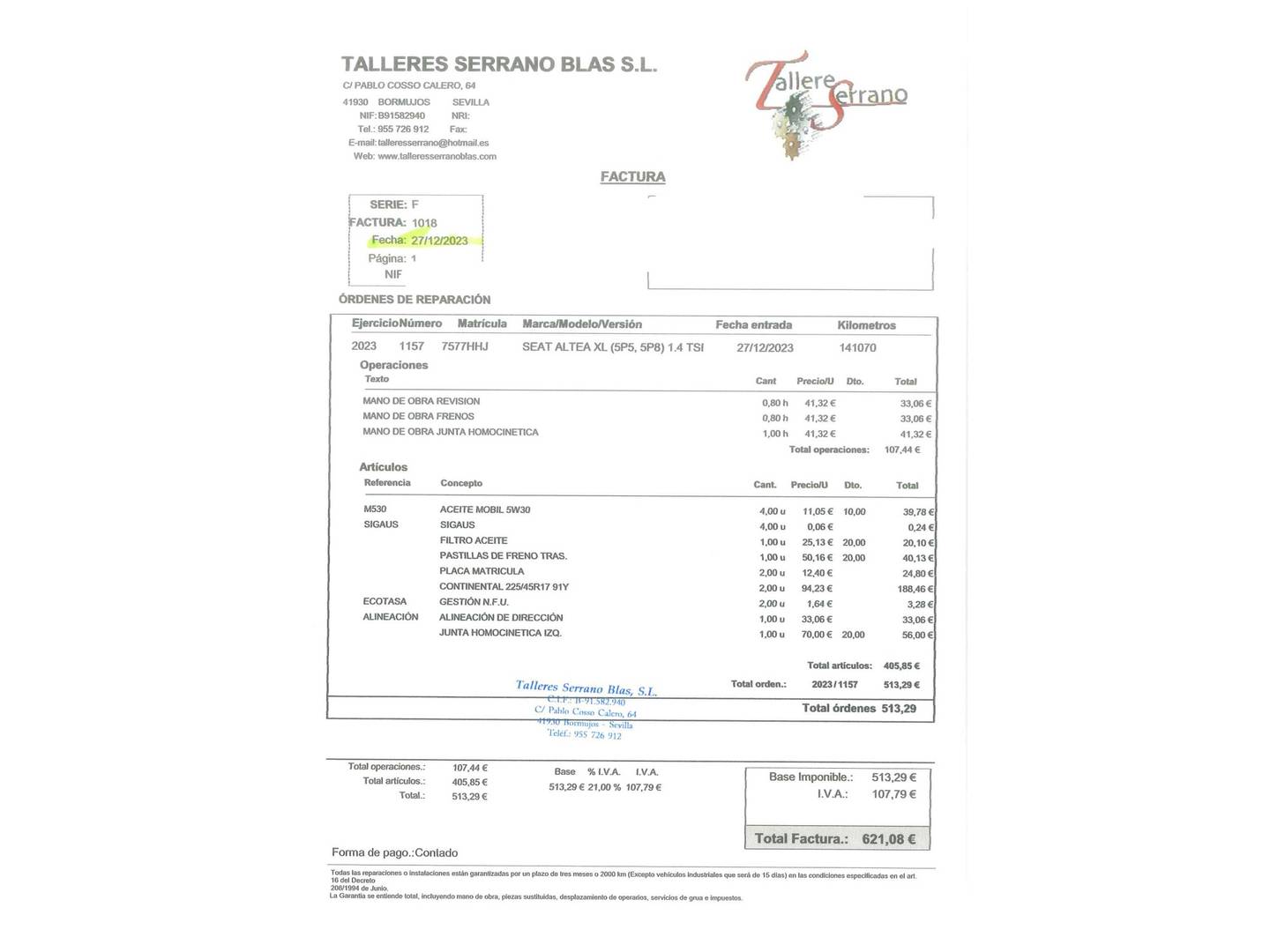 Foto del mantenimiento del Seat Altea XL Seat Altea XL 1.4 TSI Style (125 CV)