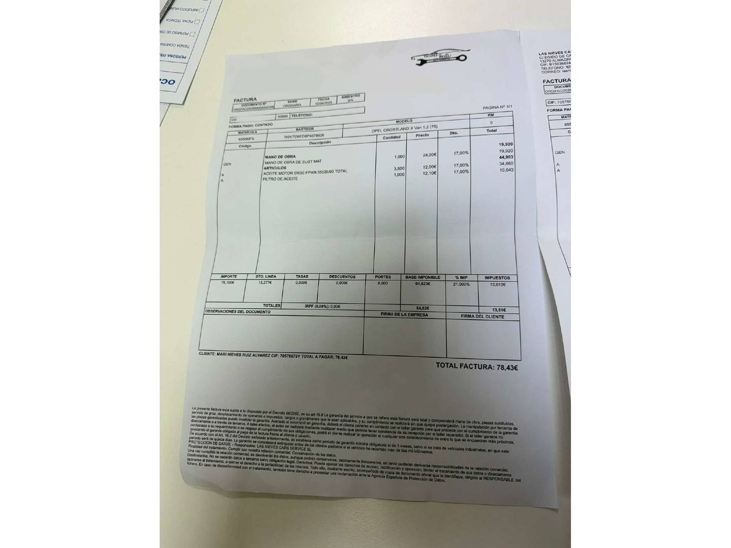 Foto del mantenimiento del Opel Crossland Opel Crossland 1.2 GS (110 CV)