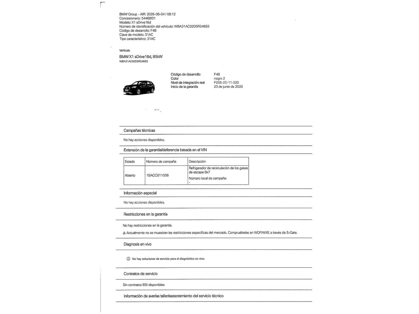 Foto del mantenimiento del BMW X1 BMW X1 sDrive16d (116 CV)