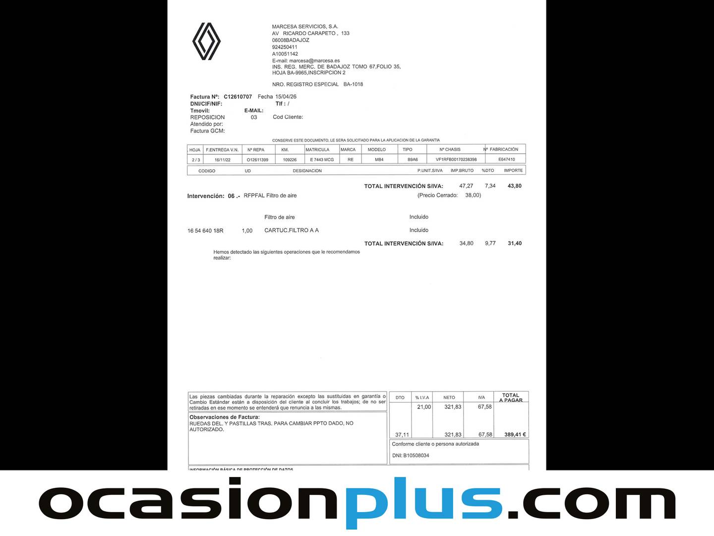 Foto del mantenimiento del Renault Mégane Renault Megane Equilibre Blue dCi (115 CV)