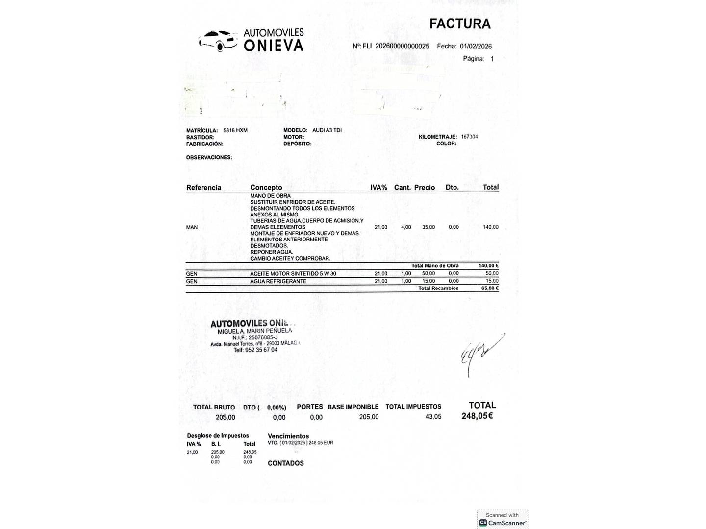 Foto del mantenimiento del Audi A3 Audi A3 Sportback Attracted 1.6 TDI (105 CV)