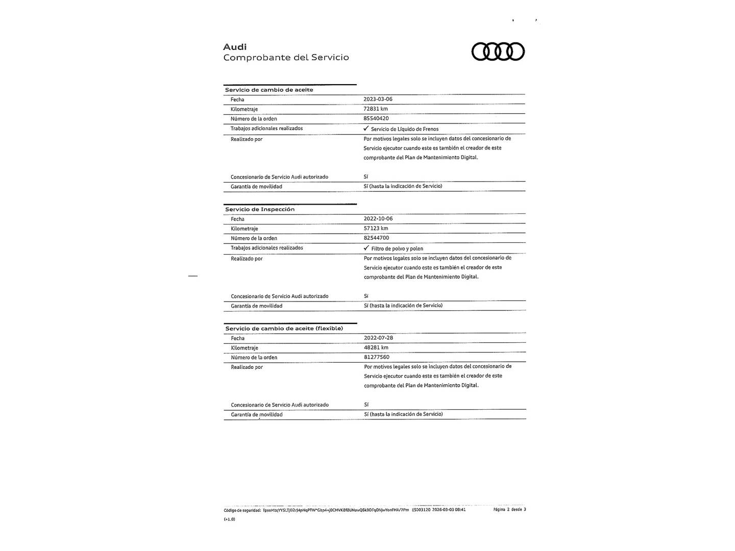 Foto del mantenimiento del Audi A3 Audi A3 Sportback 35 TDI (150 CV) S tronic