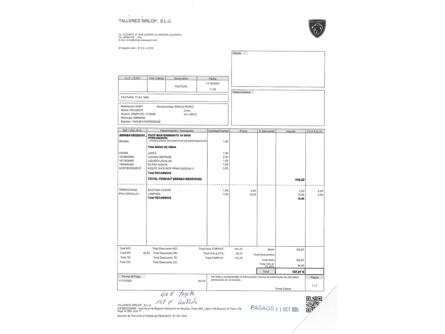 Foto del mantenimiento del Peugeot 208 Peugeot 208 BlueHDi 100 Active Pack (100 CV)