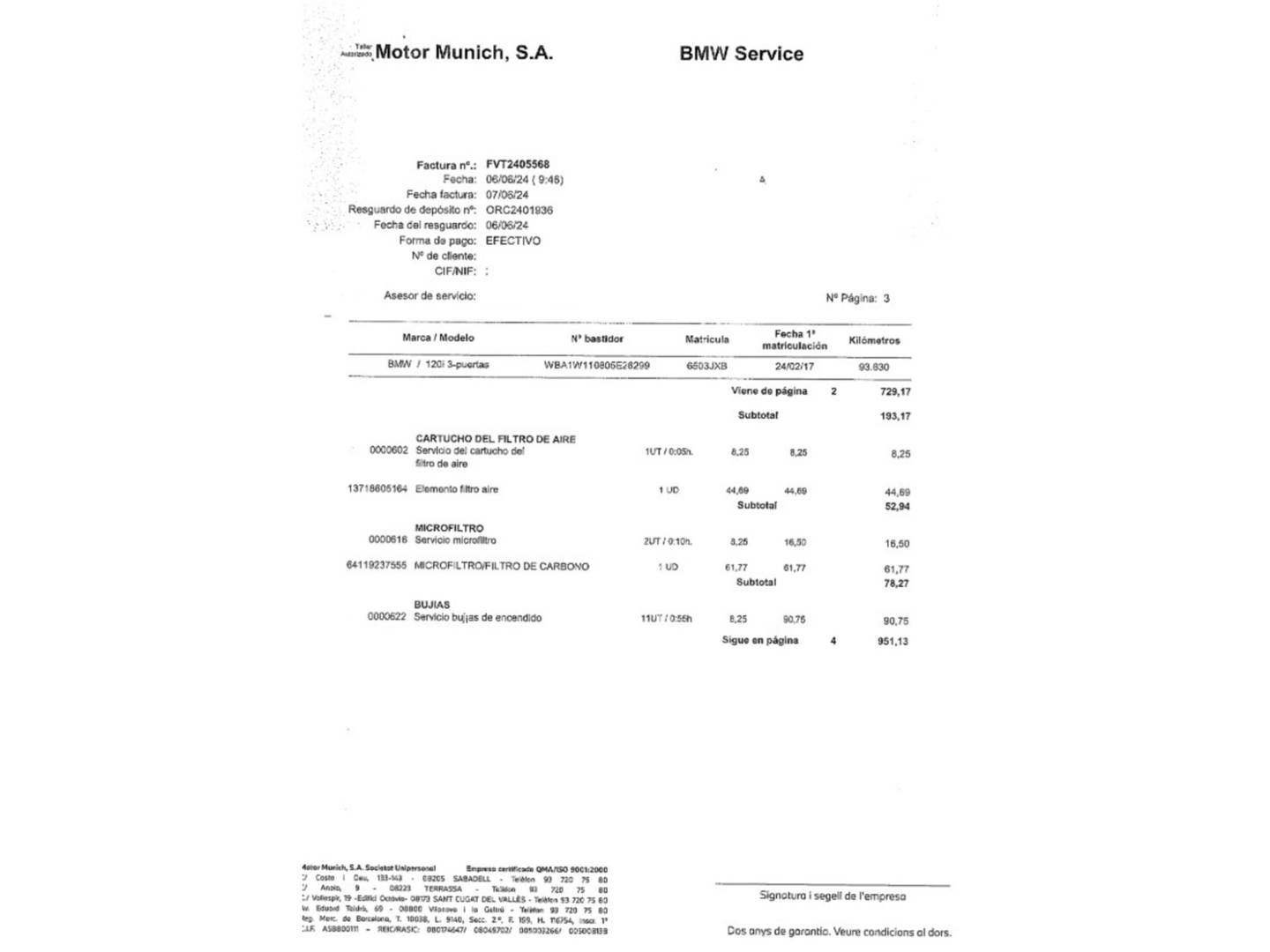 Foto del mantenimiento del BMW Serie 1 BMW Serie 1 120i  Pack M (184 CV)
