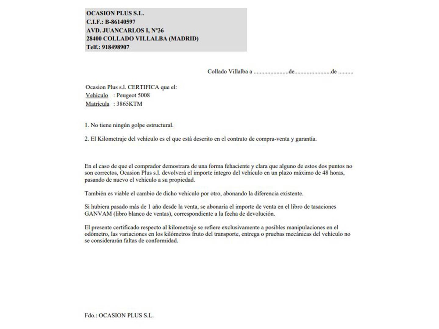 Foto del certificado del Peugeot 5008 Peugeot 5008 1.2L PureTech S&S Active (130 CV) 7 Plazas