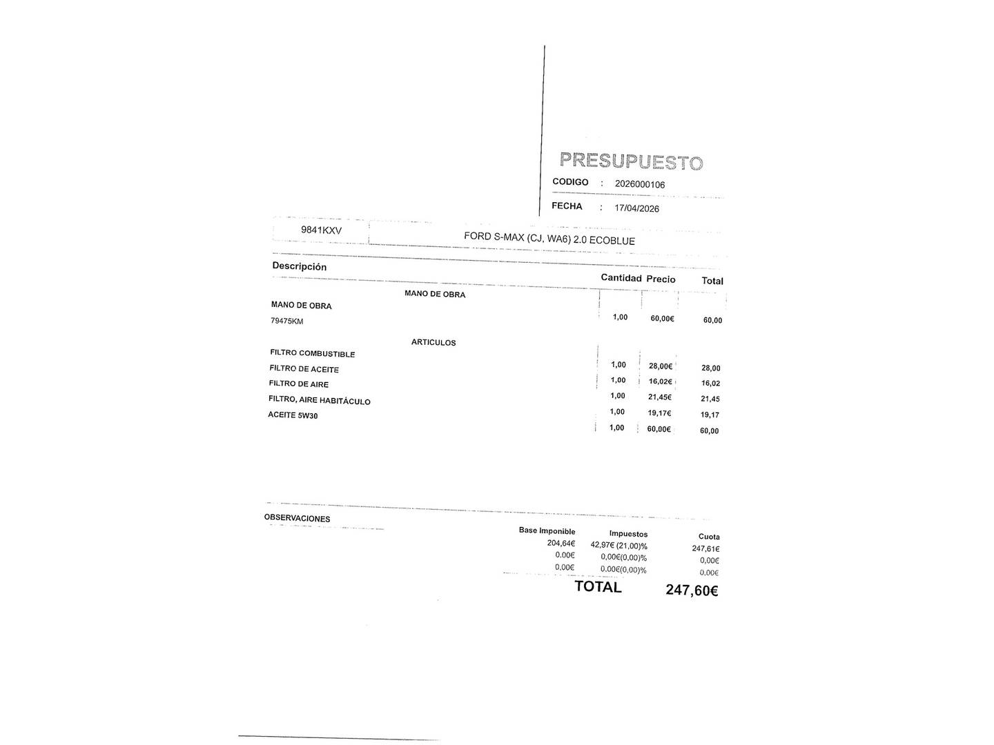 Foto del mantenimiento del Ford S-MAX Ford S-Max 2.0 TDCI Panther Titanium Powershift (150 CV) 7 Plazas