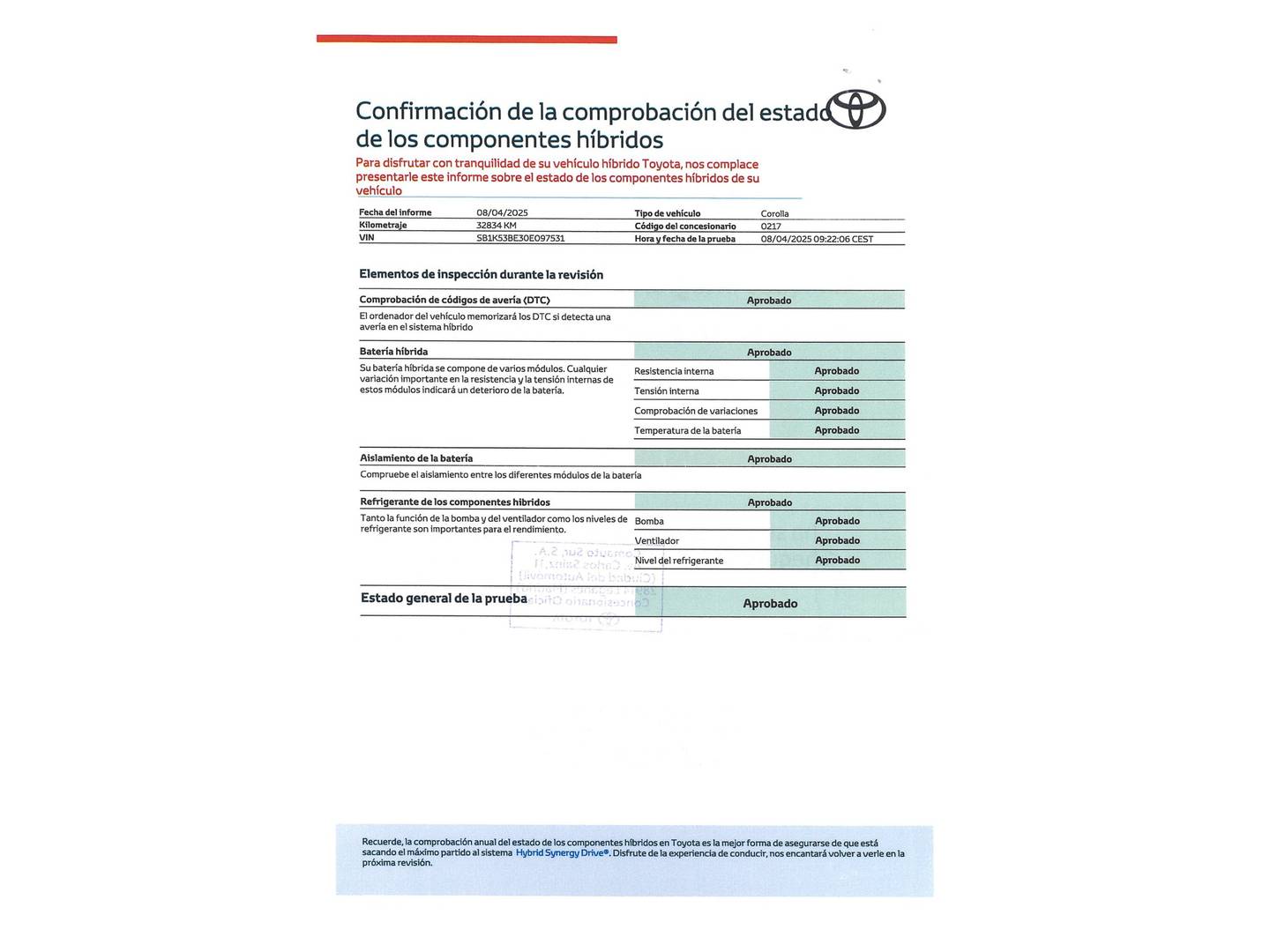 Foto del mantenimiento del Toyota Corolla Toyota Corolla 180H GR-SPORT E-CVT (180 CV)