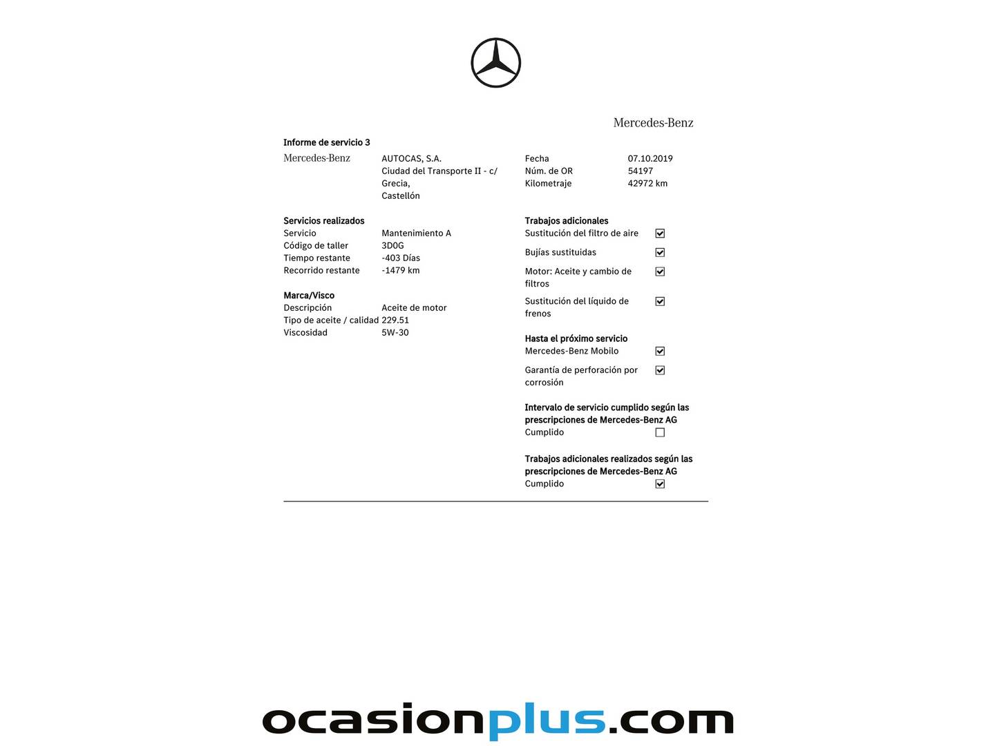 Foto del mantenimiento del Mercedes CLA Mercedes CLA 180 Urban (122 CV)