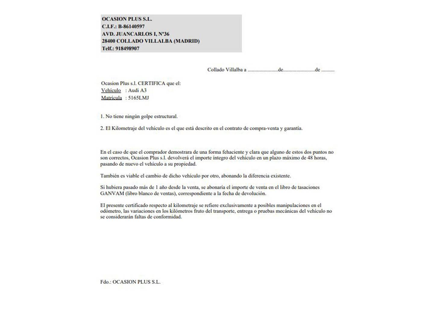 Foto del certificado del Audi A3 Audi A3 Sportback Advanced 30 TDI (116 CV)