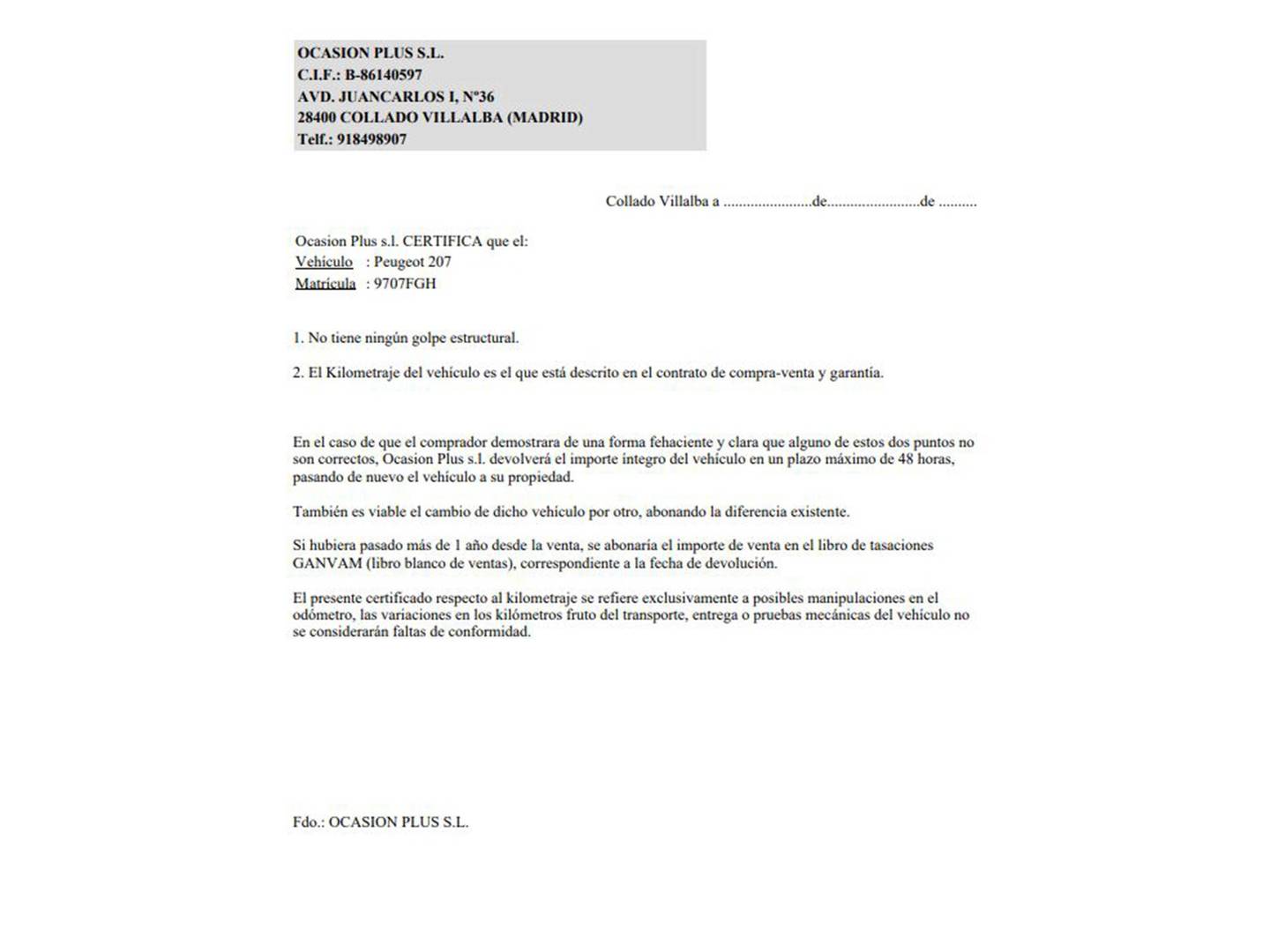 Foto del certificado del Peugeot 207 Peugeot 207 1.4 16v X-Line (90 CV)