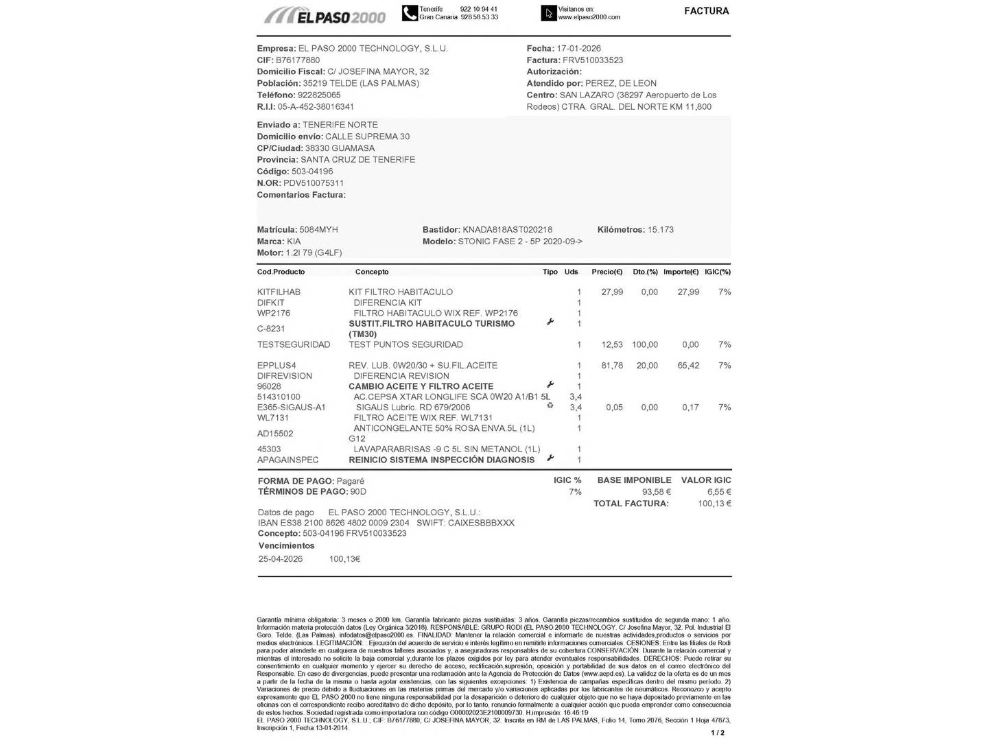 Foto del mantenimiento del KIA Stonic KIA Stonic 1.2 DPi Drive (79 CV)