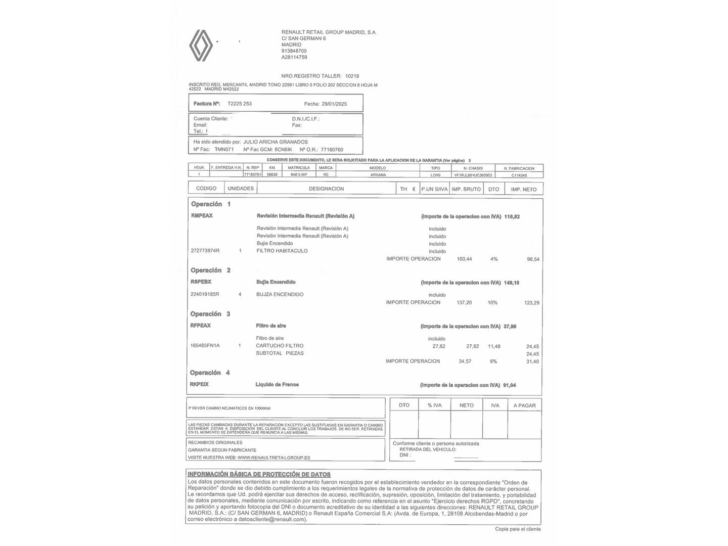 Foto del mantenimiento del Renault Arkana Renault Arkana RS Line TCe (140 CV) EDC Microhíbrido