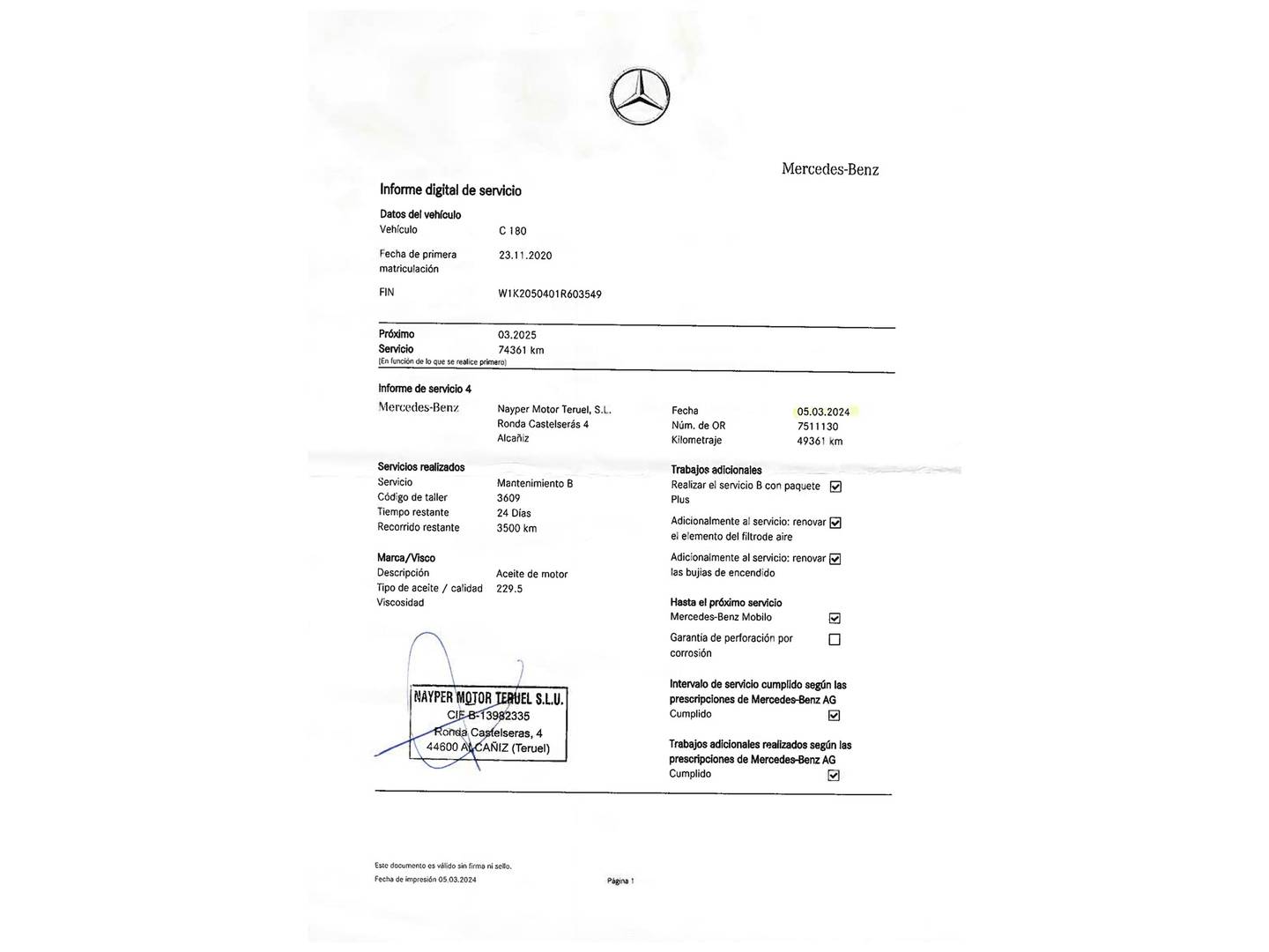 Foto del mantenimiento del Mercedes Clase C Mercedes Clase C 180 (156 CV)