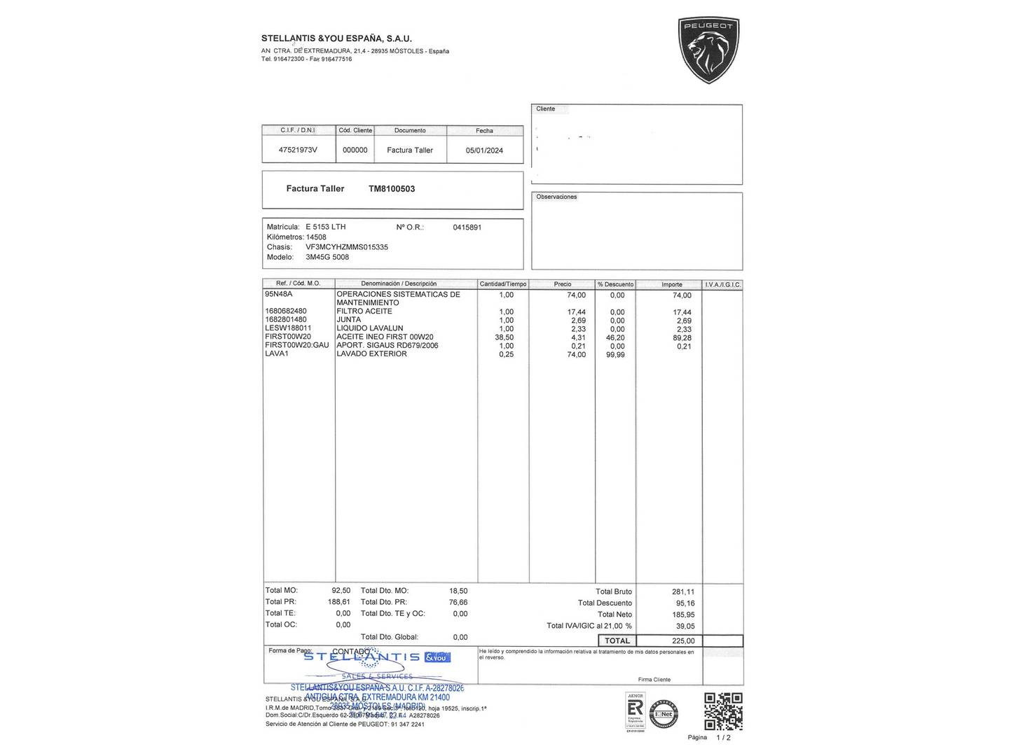 Foto del mantenimiento del Peugeot 5008 Peugeot 5008 BlueHDi 130 S&S Allure  (130 CV)