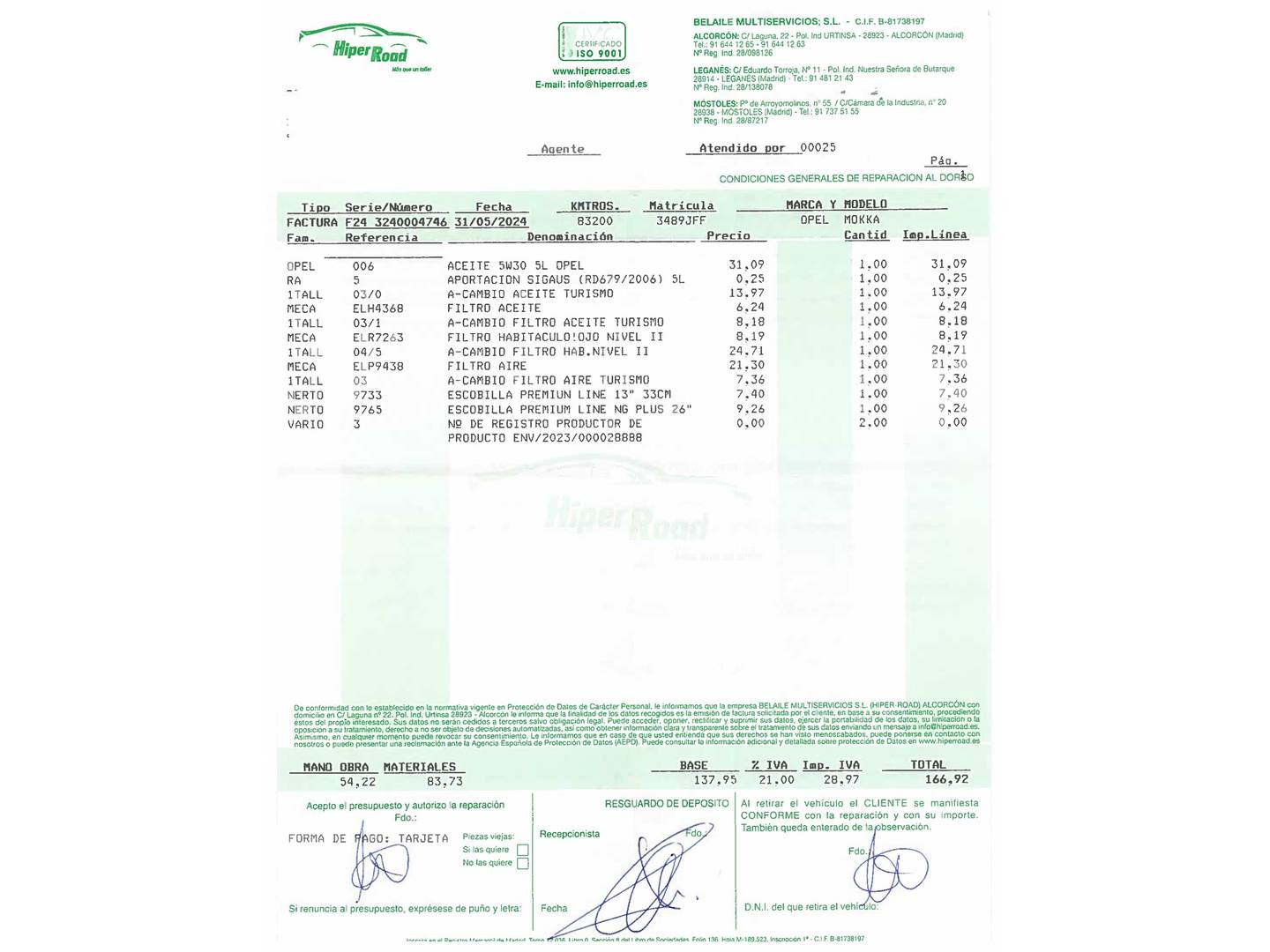 Foto del mantenimiento del Opel Mokka Opel Mokka 1.4 Turbo S&S Excellence 4x2 (140 CV)