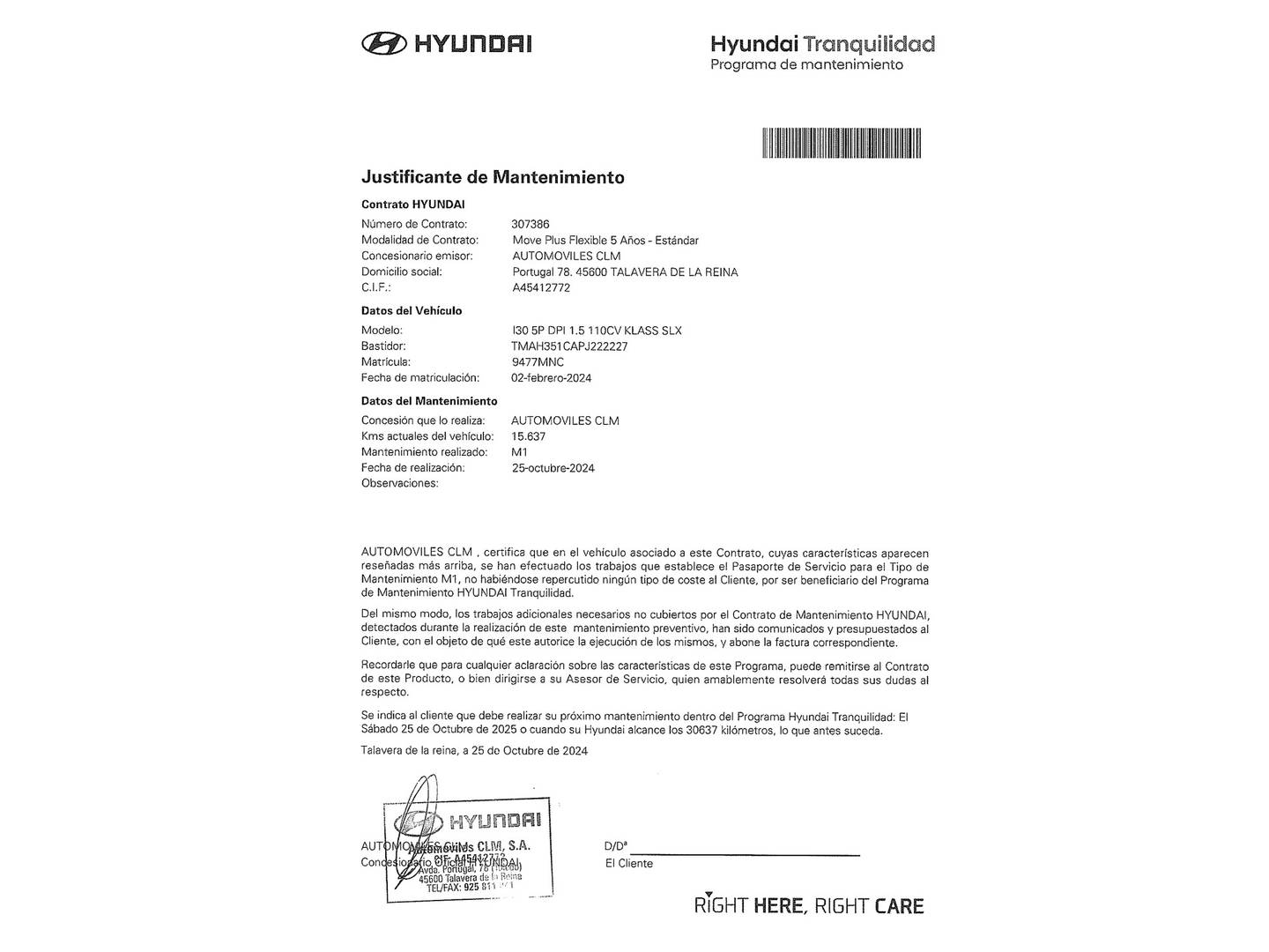 Foto del mantenimiento del Hyundai i30 Hyundai i30 1.5 DPI Klass SLX (110 CV)