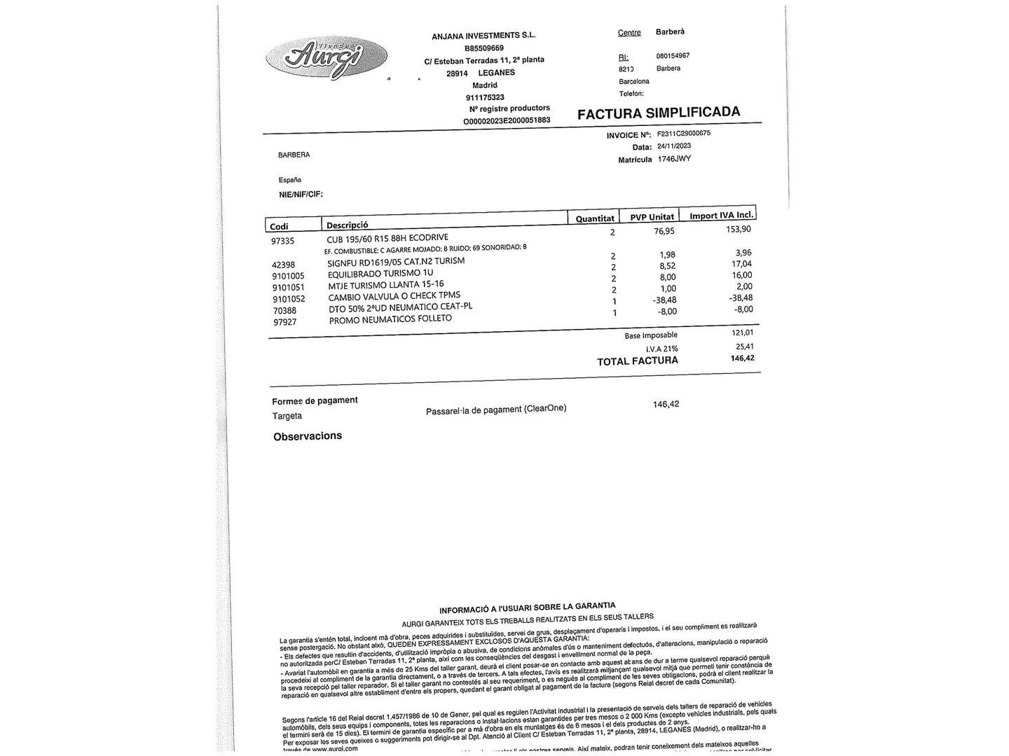 Foto del mantenimiento del Ford Tourneo Courier Ford Tourneo Courier 1.5 TDCi Ambiente (75 CV)