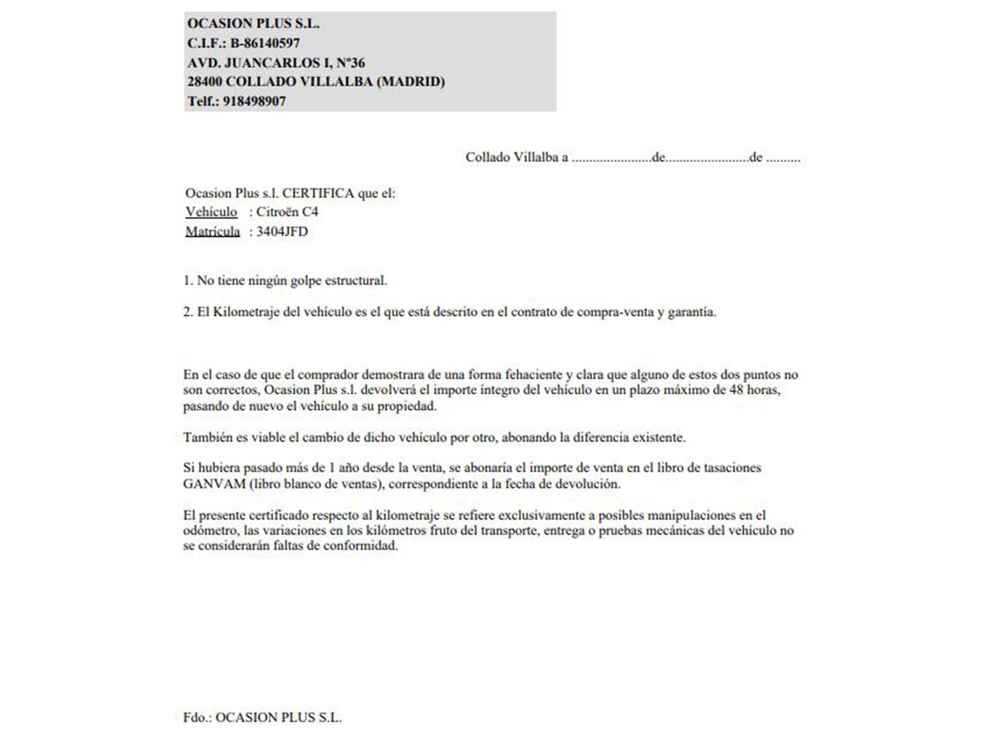 Foto del certificado del Citroën C4 Citroën C4 PureTech 130 Exclusive (130 CV)