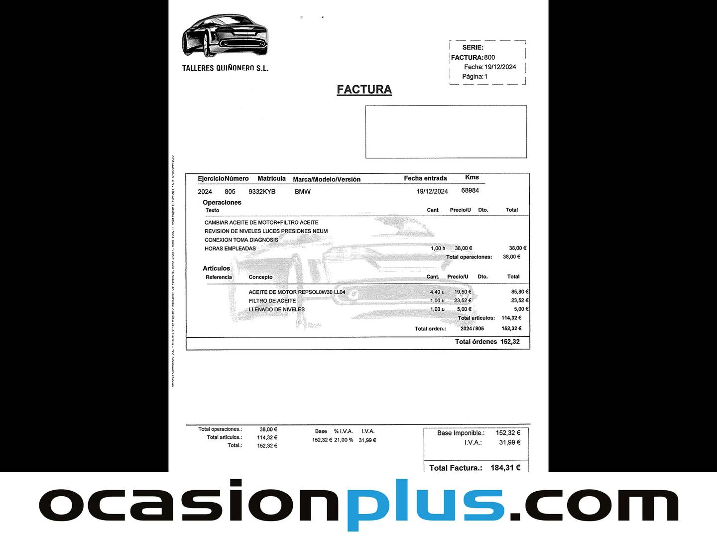 Foto del mantenimiento del BMW Serie 1 BMW Serie 1 116d (116 CV) PACK M