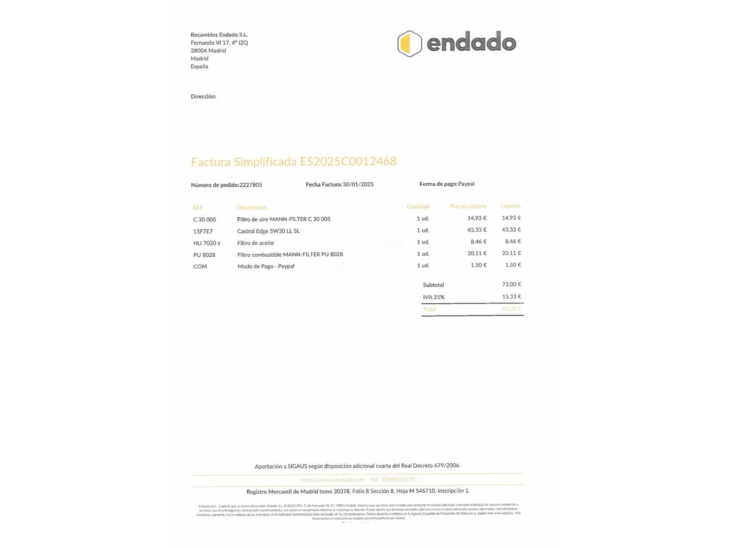 Foto del mantenimiento del Audi A3 Audi A3 Sportback S line edition 1.6 TDI (116 CV) S tronic