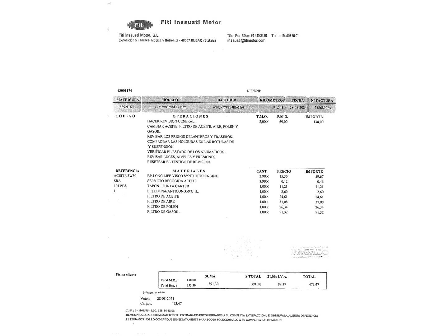 Foto del mantenimiento del Ford C-Max Ford C-Max 1.6 TDCI Trend (115 CV)