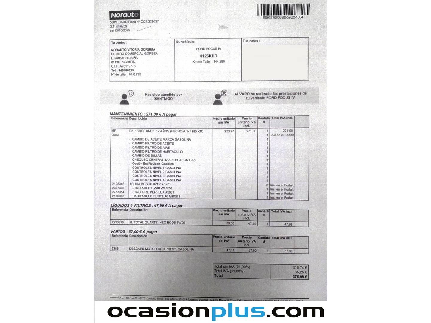 Foto del mantenimiento del Ford Focus Ford Focus 1.0 Ecoboost S&S Titanium Auto (125 CV)