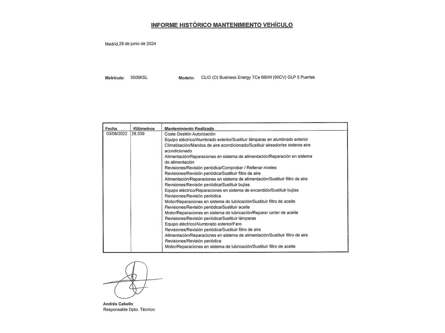 Foto del mantenimiento del Renault Clio Renault Clio Business TCe (90 CV) GLP