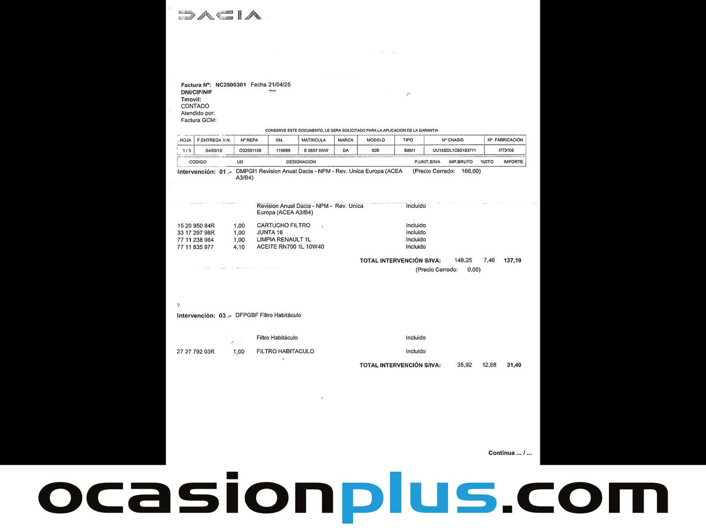 Foto del mantenimiento del Dacia Sandero Dacia Sandero Serie Limitada Nómada TCe (90 CV)