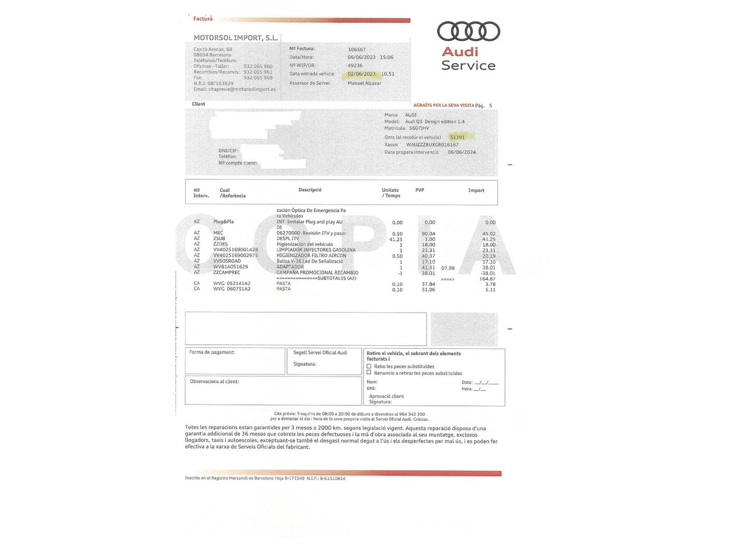 Foto del mantenimiento del Audi Q3 Audi Q3 Design Edition 1.4 TFSI CoD (150 CV) S tronic
