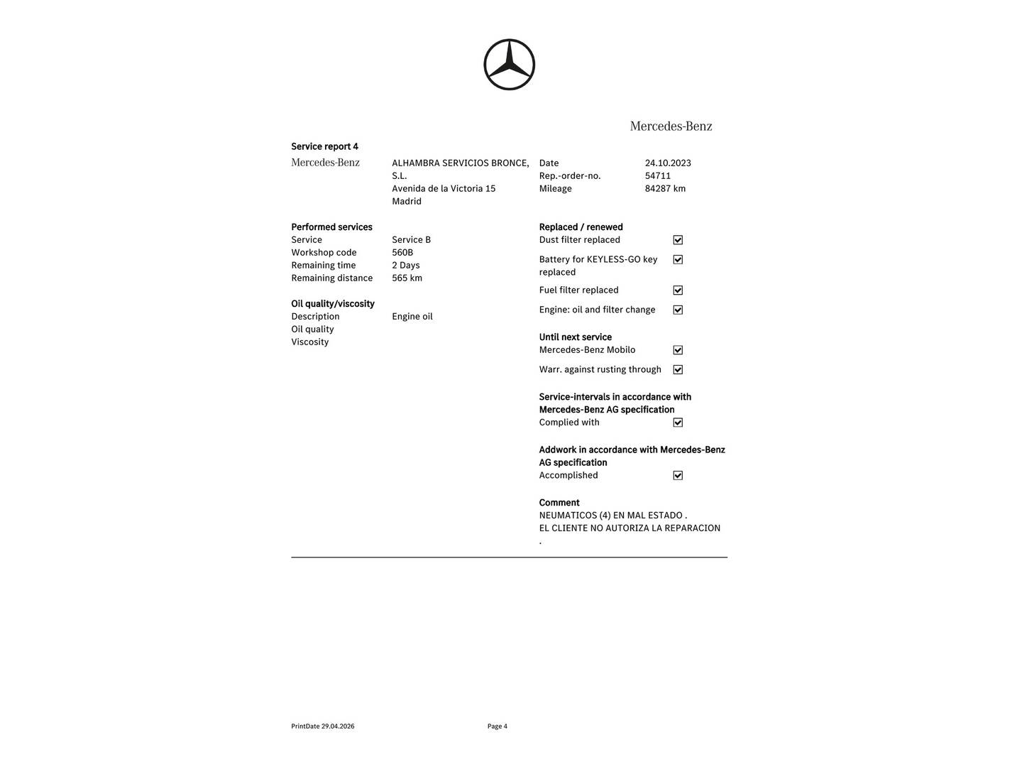 Foto del mantenimiento del Mercedes Clase C Mercedes Clase C Clase C Estate 220 d (194 CV) Pack AMG