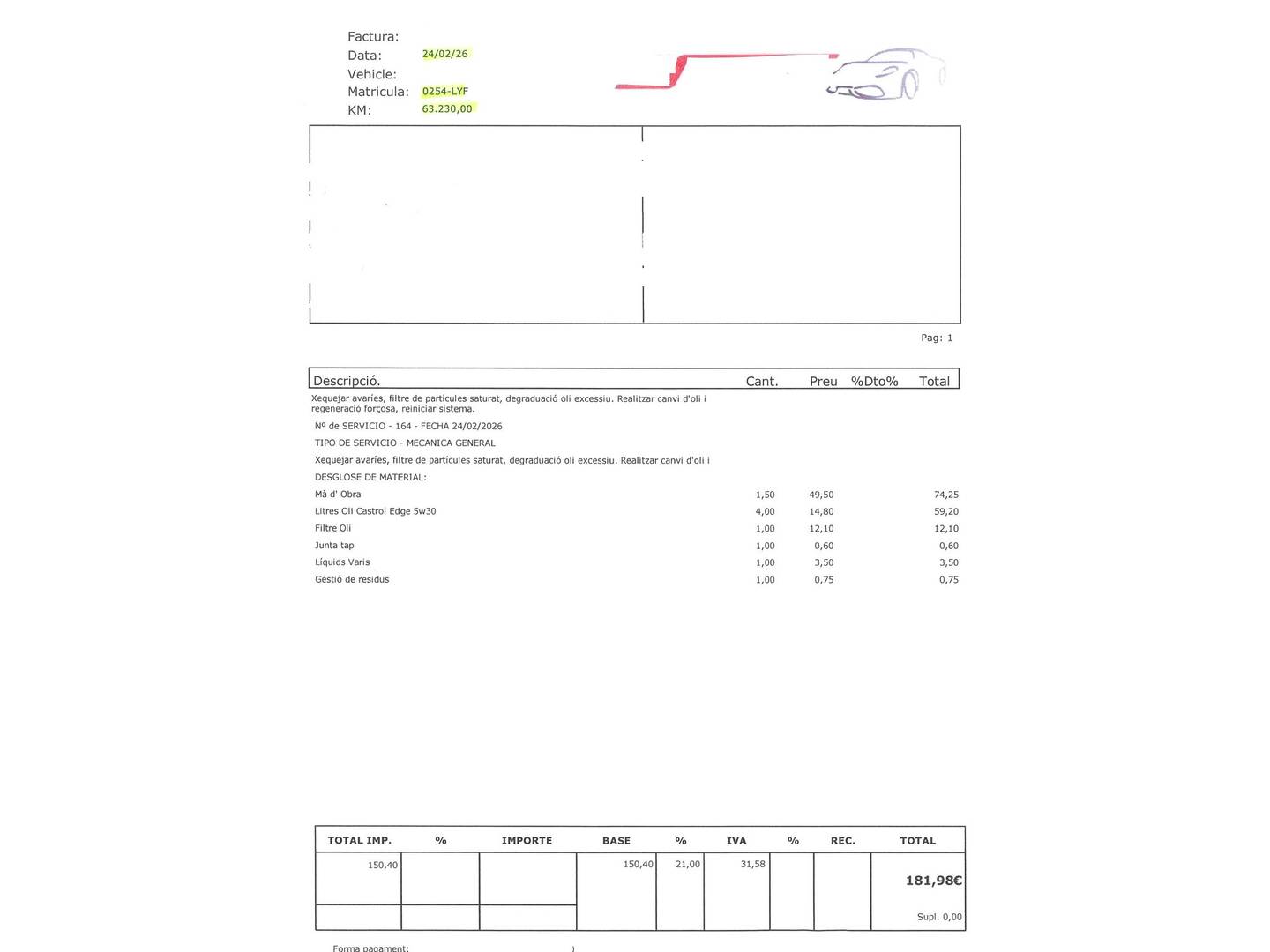 Foto del mantenimiento del Opel Combo Life Opel Combo Life Life 1.5 TD S&S Edition Plus L (102 CV)