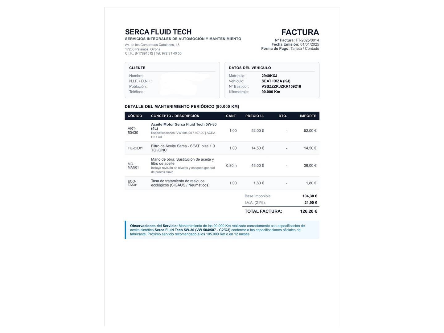 Foto del certificado del Seat Ibiza Seat Ibiza 1.0 TGI GNC FR Eco Plus (90 CV)