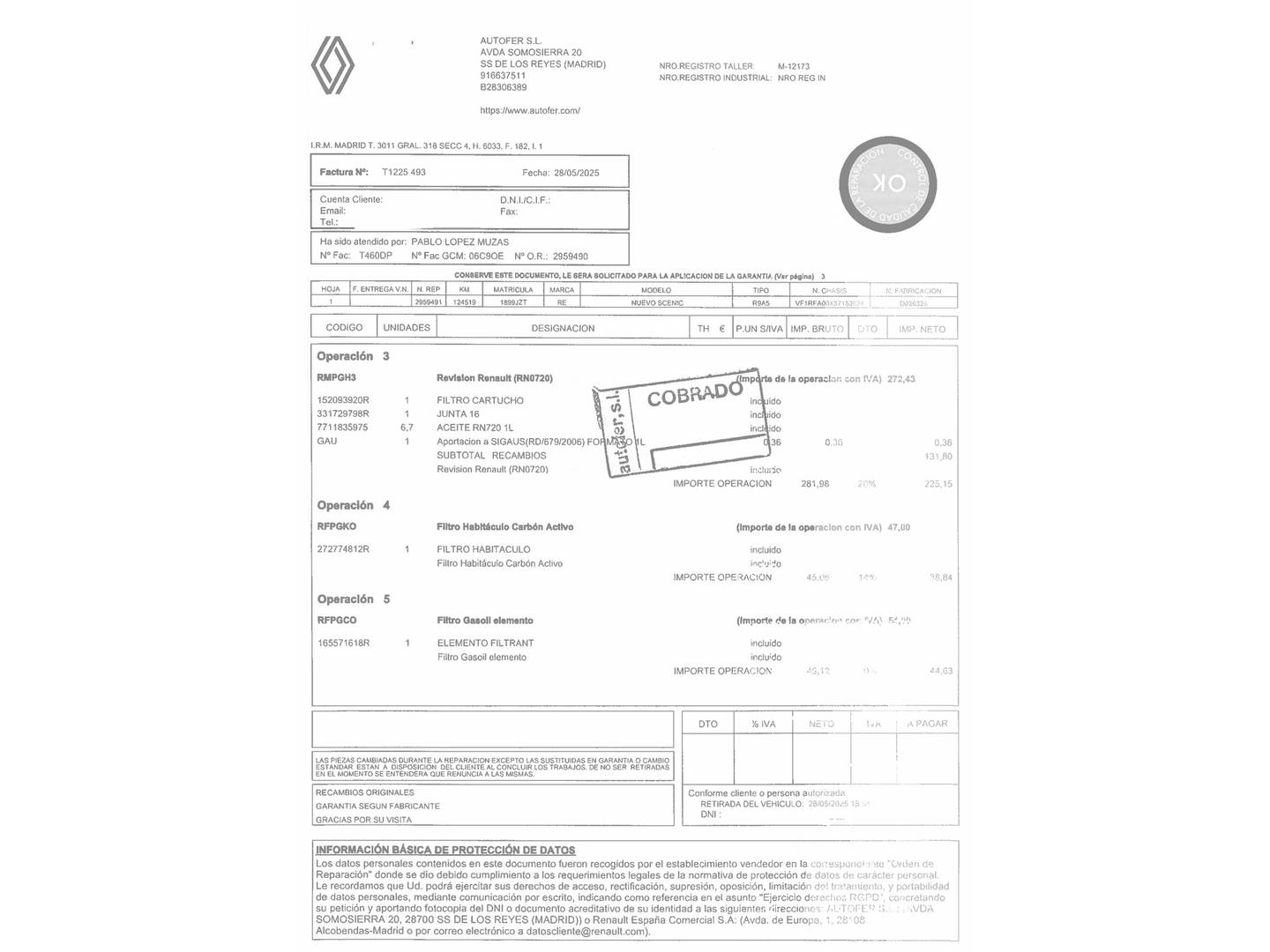 Foto del mantenimiento del Renault Grand Scénic Renault Grand Scenic dCi 160 Edition One EDC (160 CV) 7 Plazas