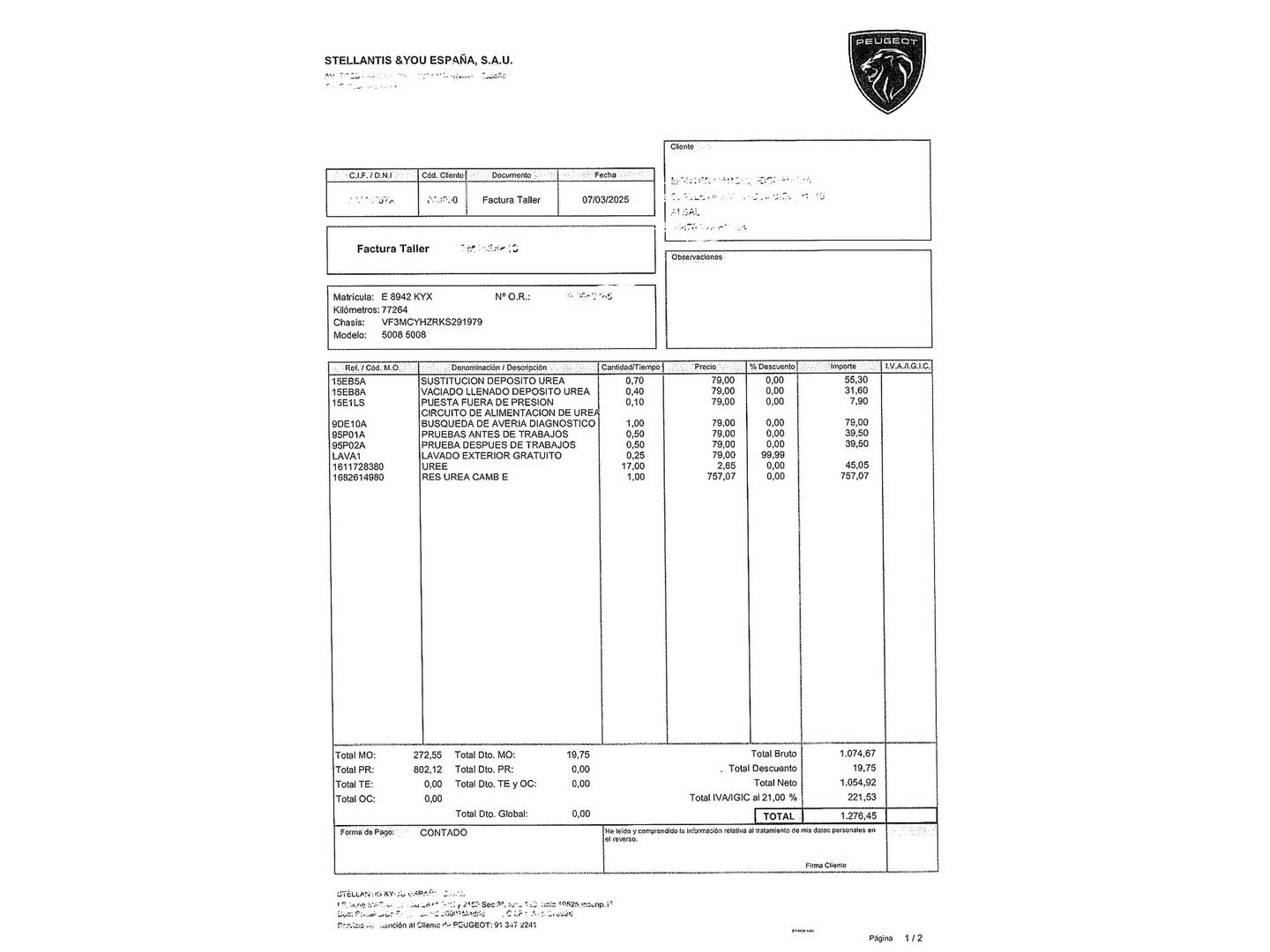 Foto del mantenimiento del Peugeot 5008 Peugeot 5008 BlueHDI 130 S&S GT Line EAT8 (130 CV) 7 Plazas