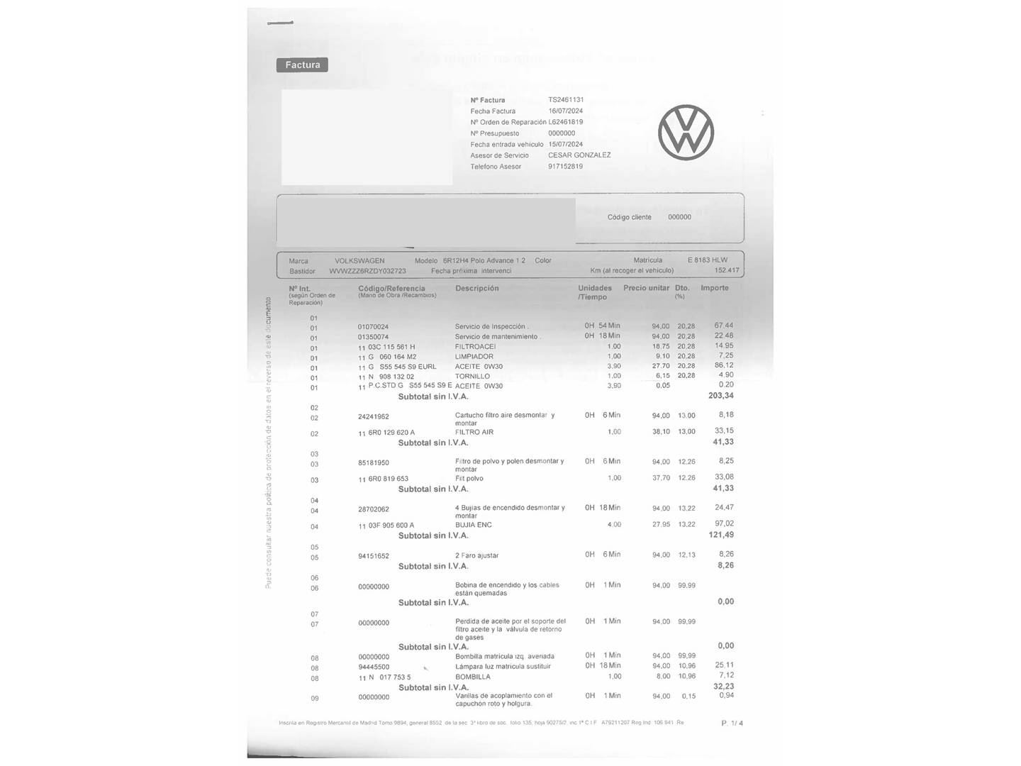 Foto del mantenimiento del Volkswagen Polo Volkswagen Polo Advance 1.2 TSI (90 CV)