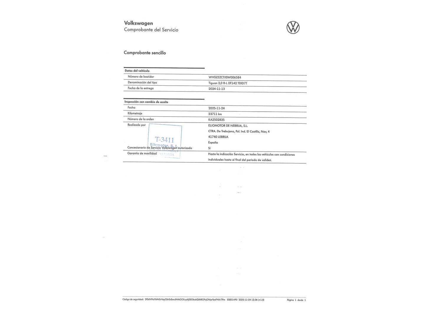 Foto del certificado del Volkswagen Tiguan Volkswagen Tiguan R-Line 2.0 TDI 4Motion (193 CV) DSG