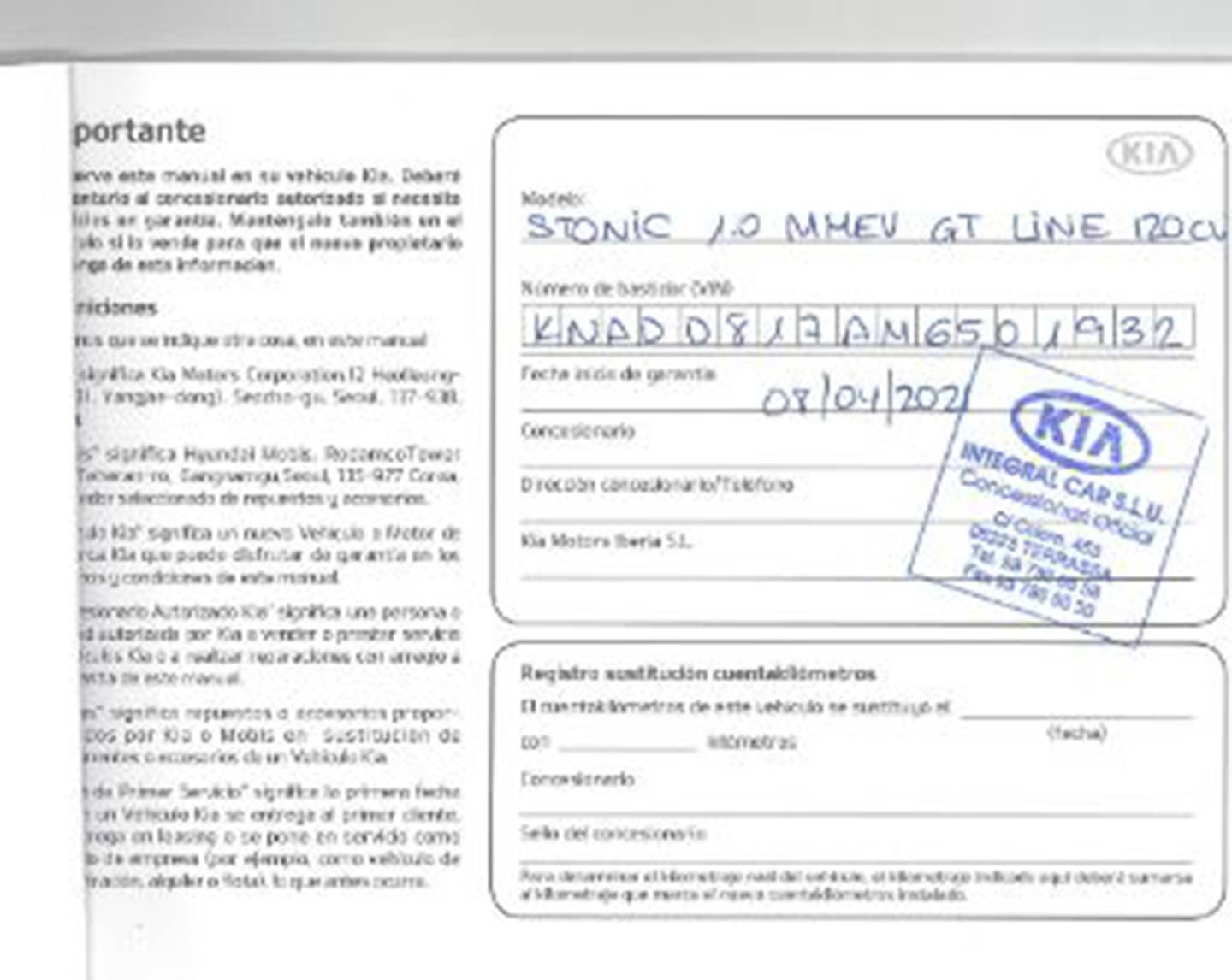 Foto del mantenimiento del KIA Stonic KIA Stonic 1.0 T-GDi MHEV iMT GT Line (120 CV)